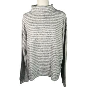 Lou & Grey SignatureSoft Plush Grey Stripe Pullover Sweater XXL New Mock Neck